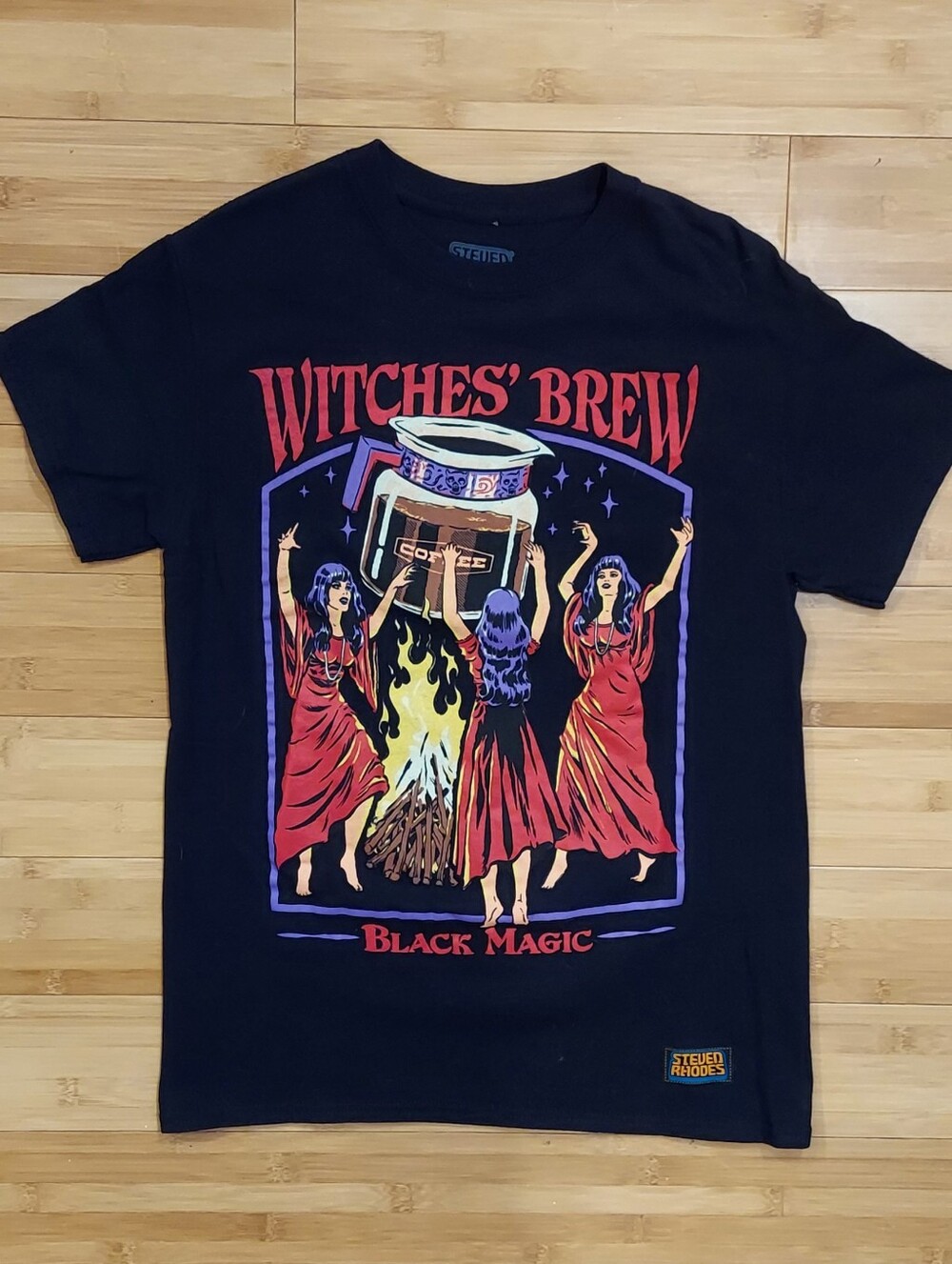 Steven Rhodes Witches' Brew Black Graphic Tee Size Small